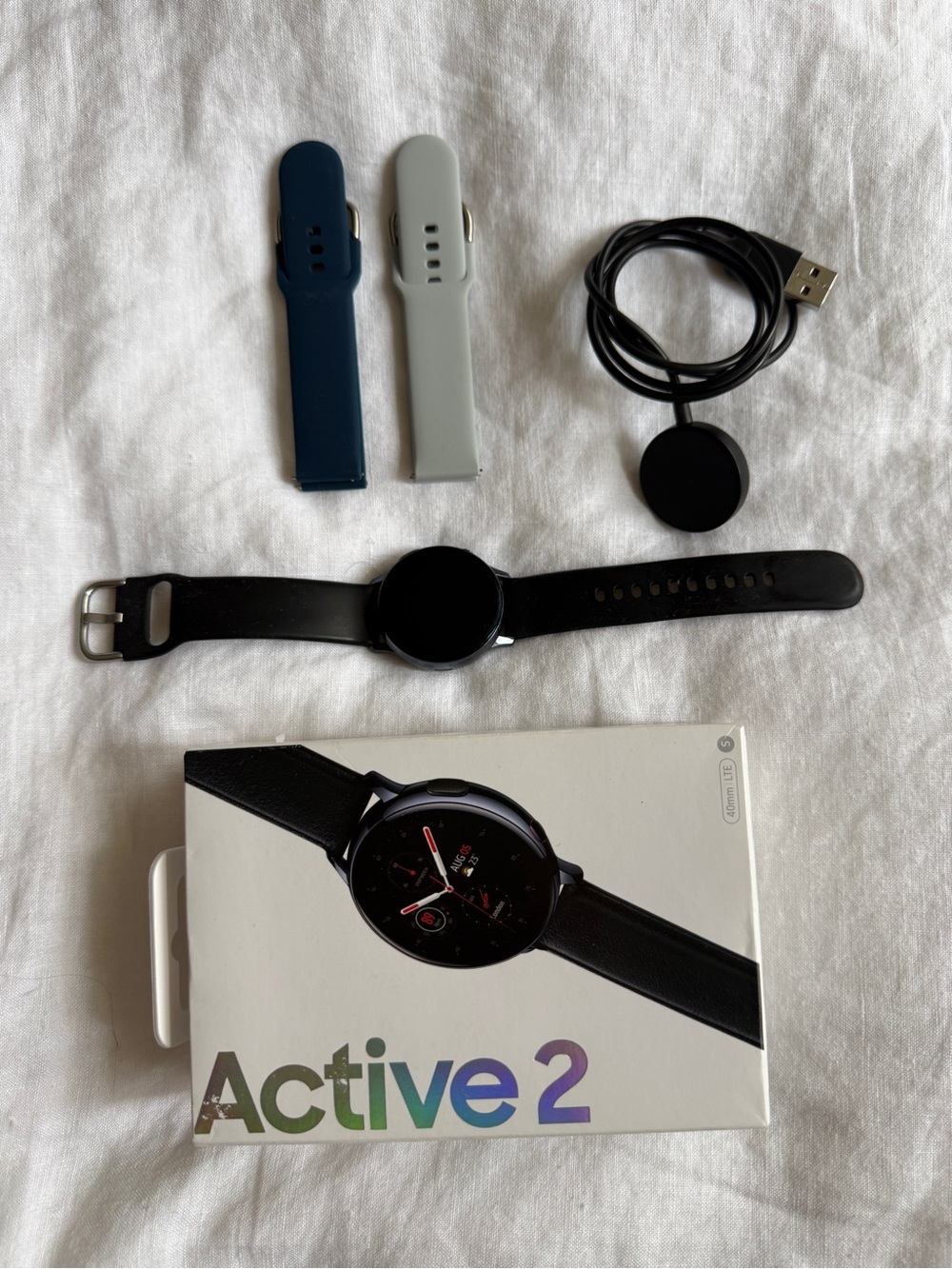 Samsung Galaxy Active2 Smartwatch with Black, Navy, and Light Gray Bands